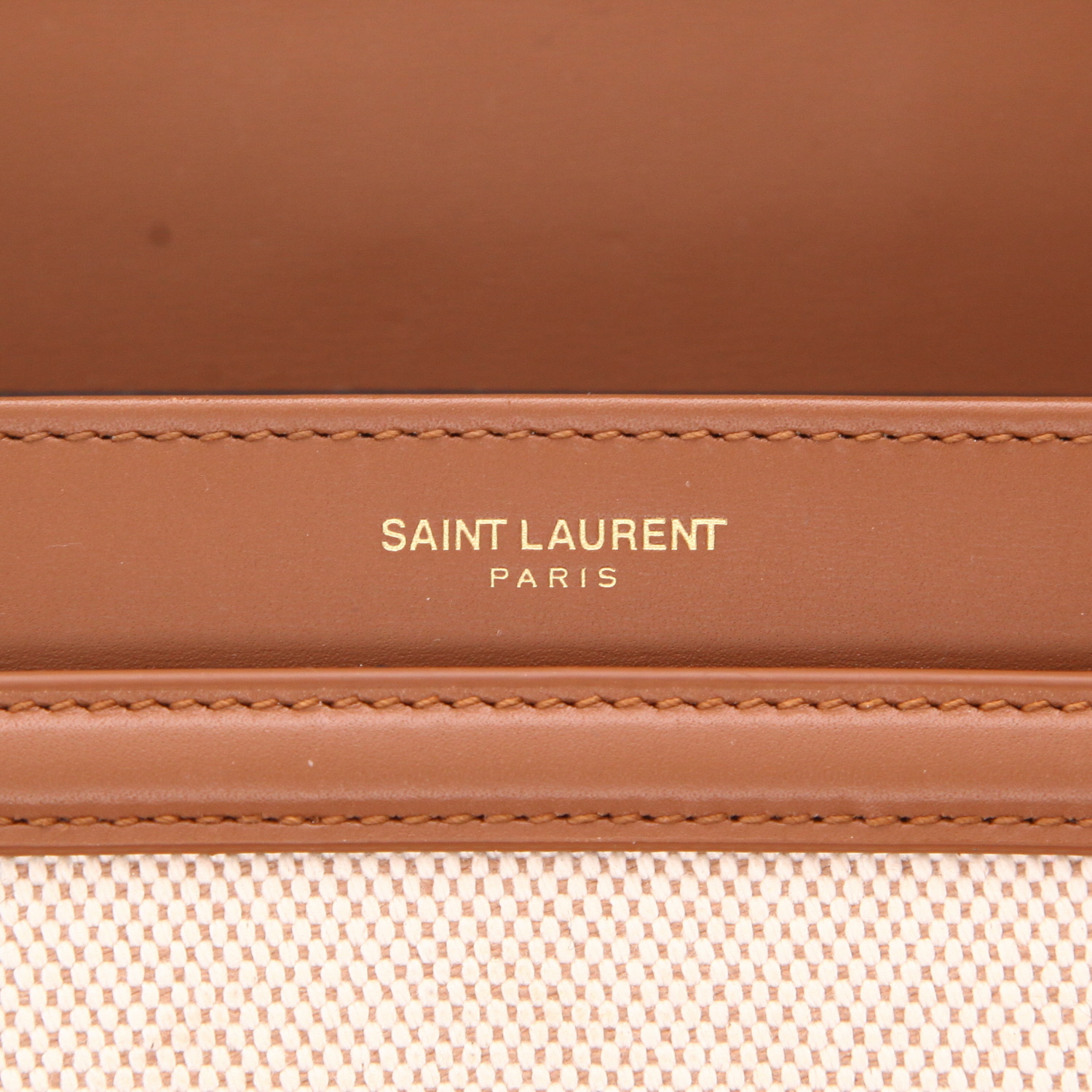 Bolso bandolera Saint Laurent  Solférino en cuero marrón y lona beige - Detail D2