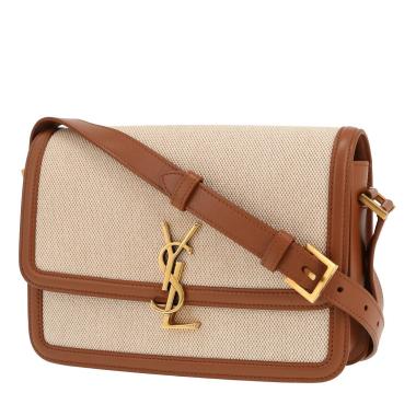 Borsa a tracolla Saint Laurent  Solférino in pelle marrone e tela beige