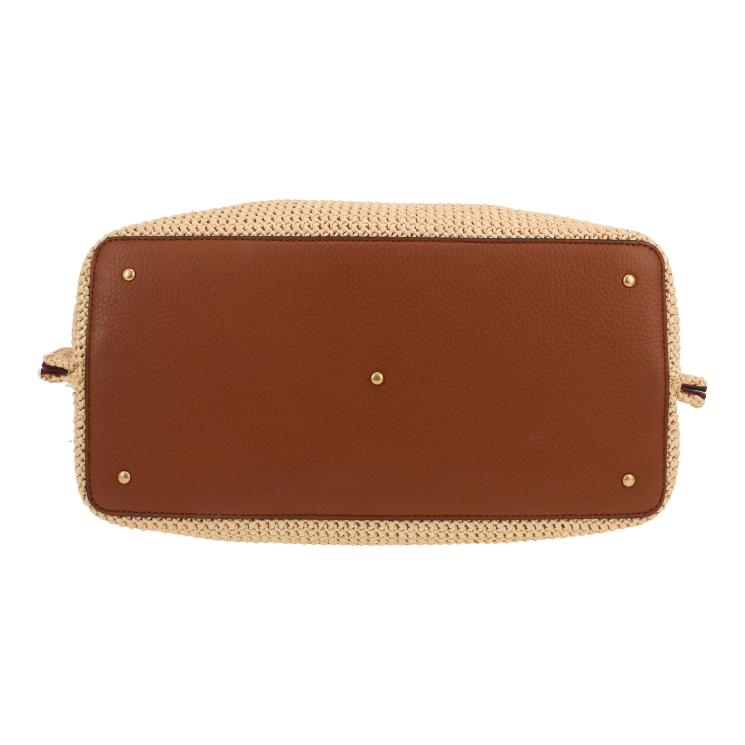 Valentino Garavani   shopping bag  in beige raphia  and brown leather - Detail D1