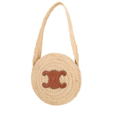 Bolso Celine «Triomphe» de mimbre beige y piel marrón