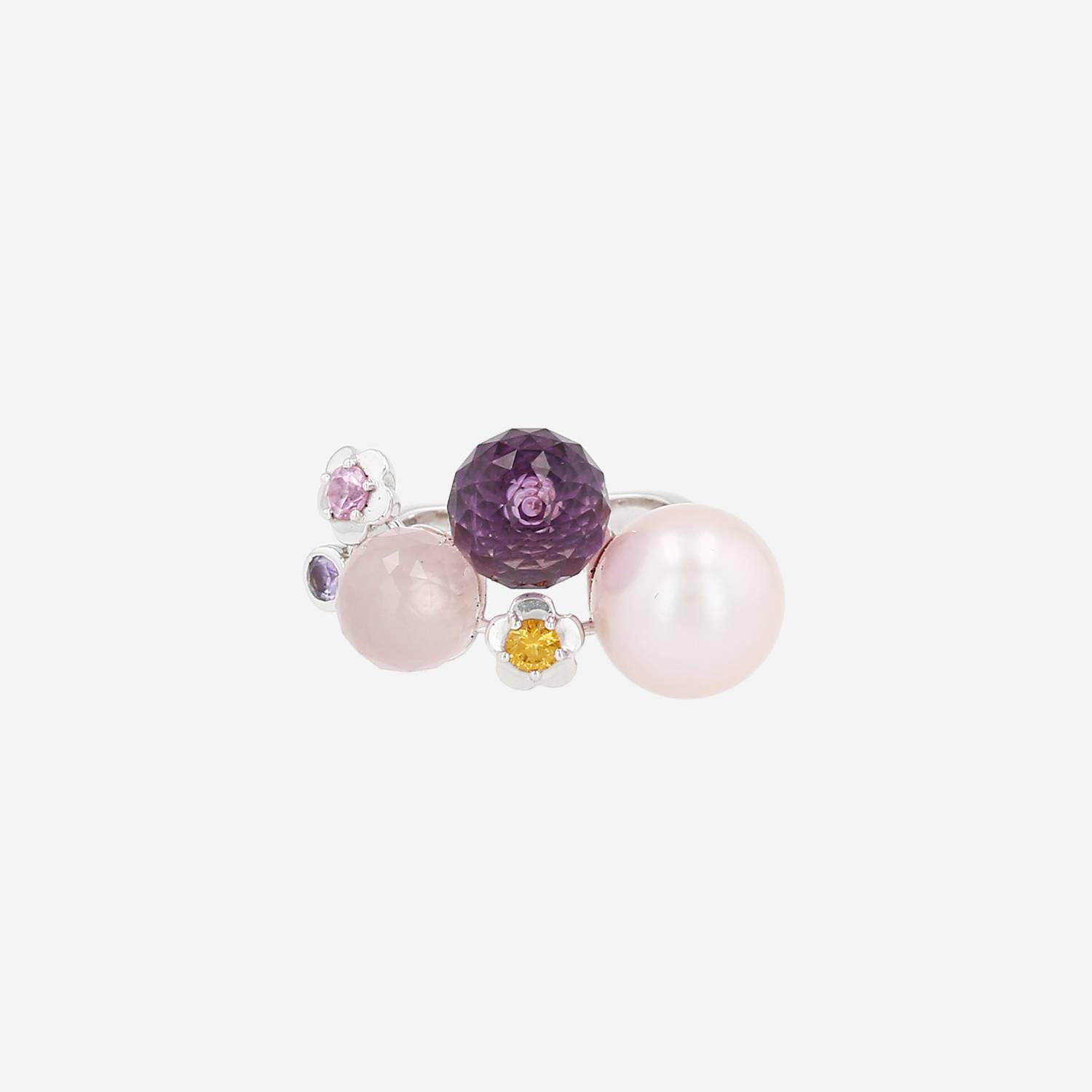 Chanel Mademoiselle small model ring in white gold, colored stones and pearl