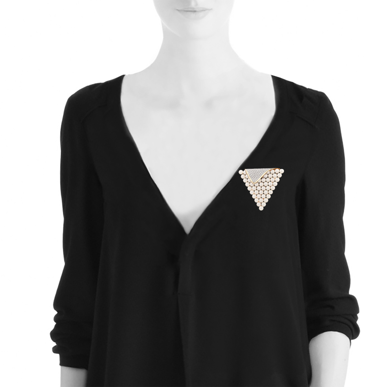 Broche-colgante Vintage  de oro amarillo, oro amarillo de 14 quilates y perla cultivada de diamantes - Detail D1