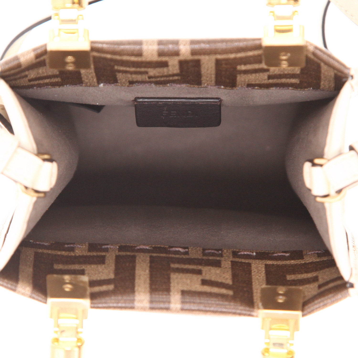 Sac bandoulière Fendi  Sunshine mini  en toile siglée marron et cuir beige - Detail D3