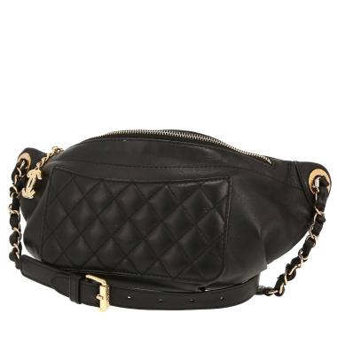 Bolsito-cinturón Chanel   en cuero acolchado negro