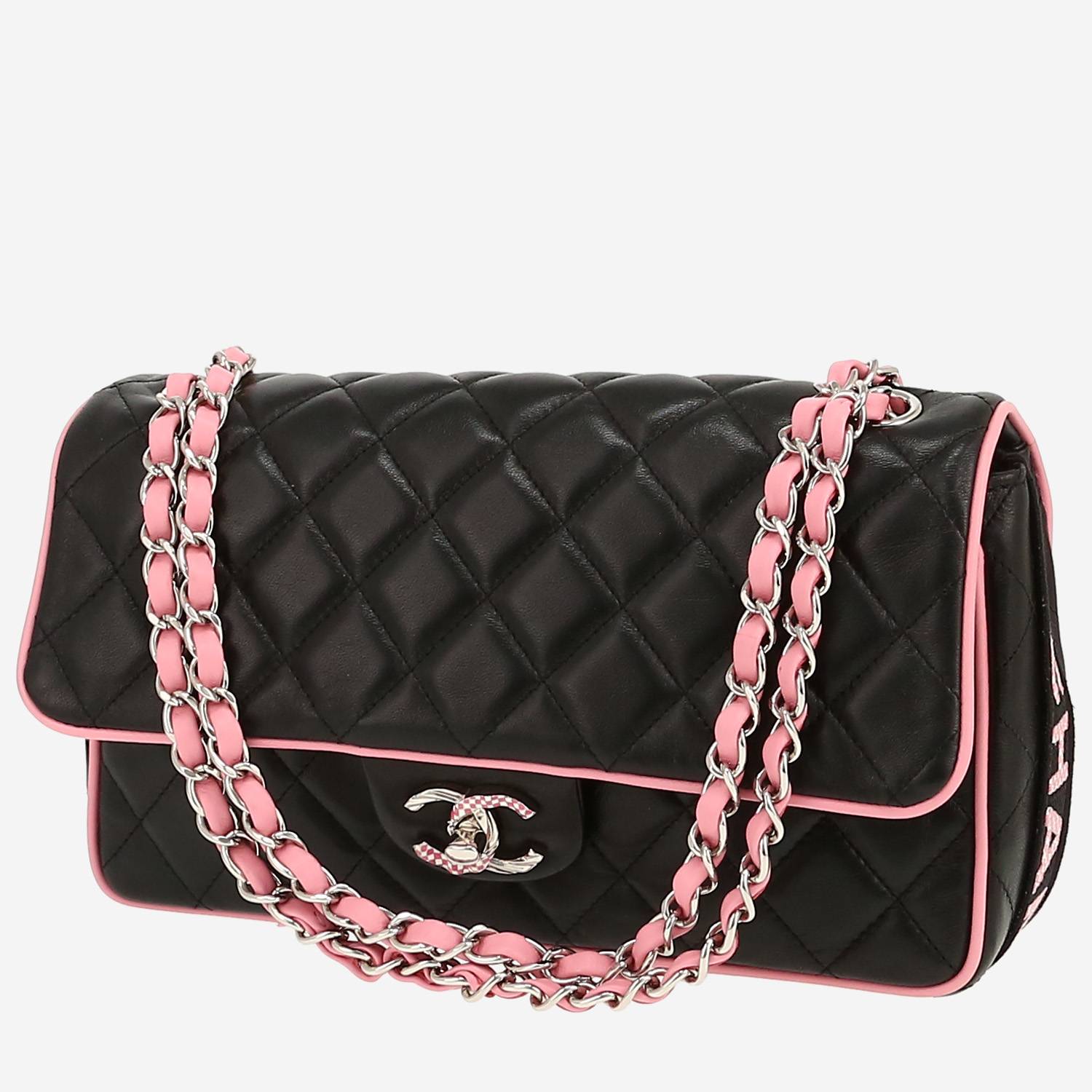 Sac à main Chanel  Timeless Classic en cuir matelassé noir et rose