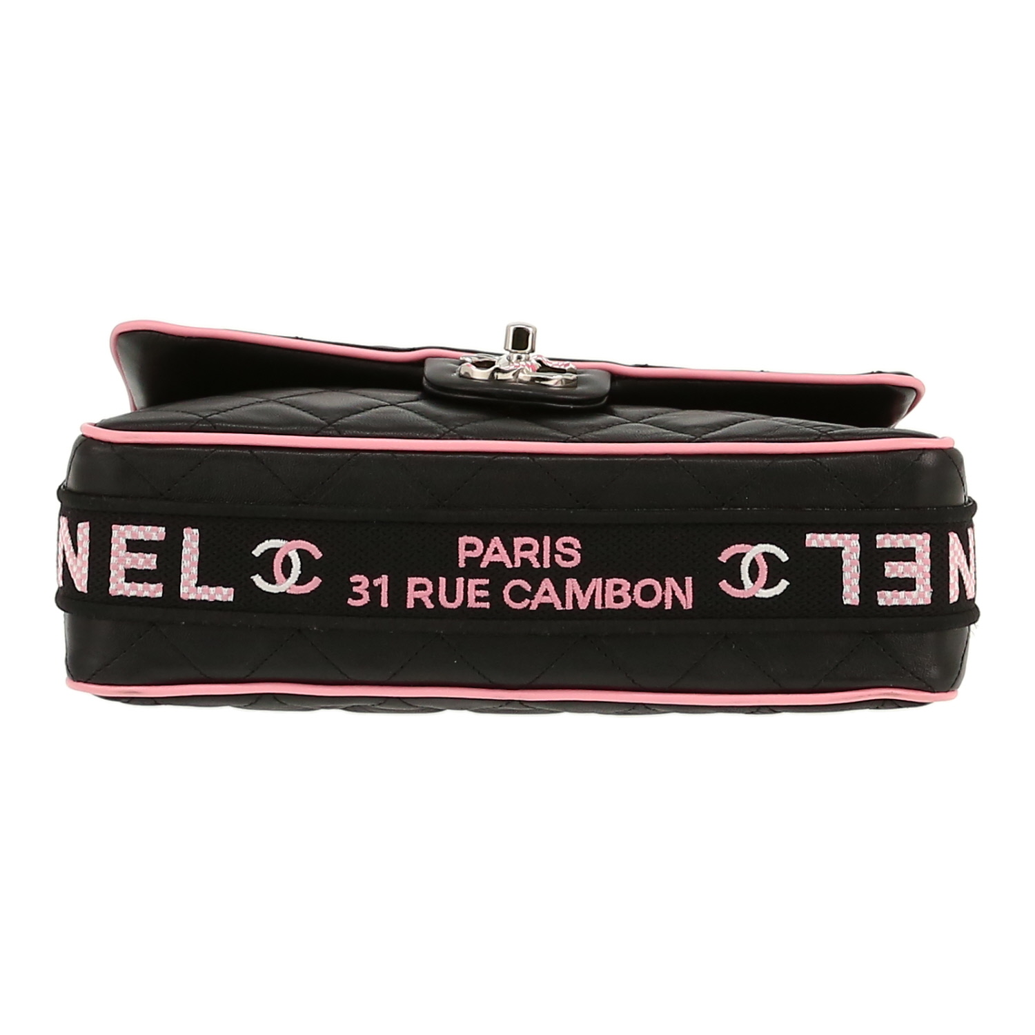 Chanel  Timeless Classic handbag  in black and pink quilted leather - Detail D1