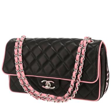 Bolso de mano Chanel  Timeless Classic en cuero acolchado negro y rosa