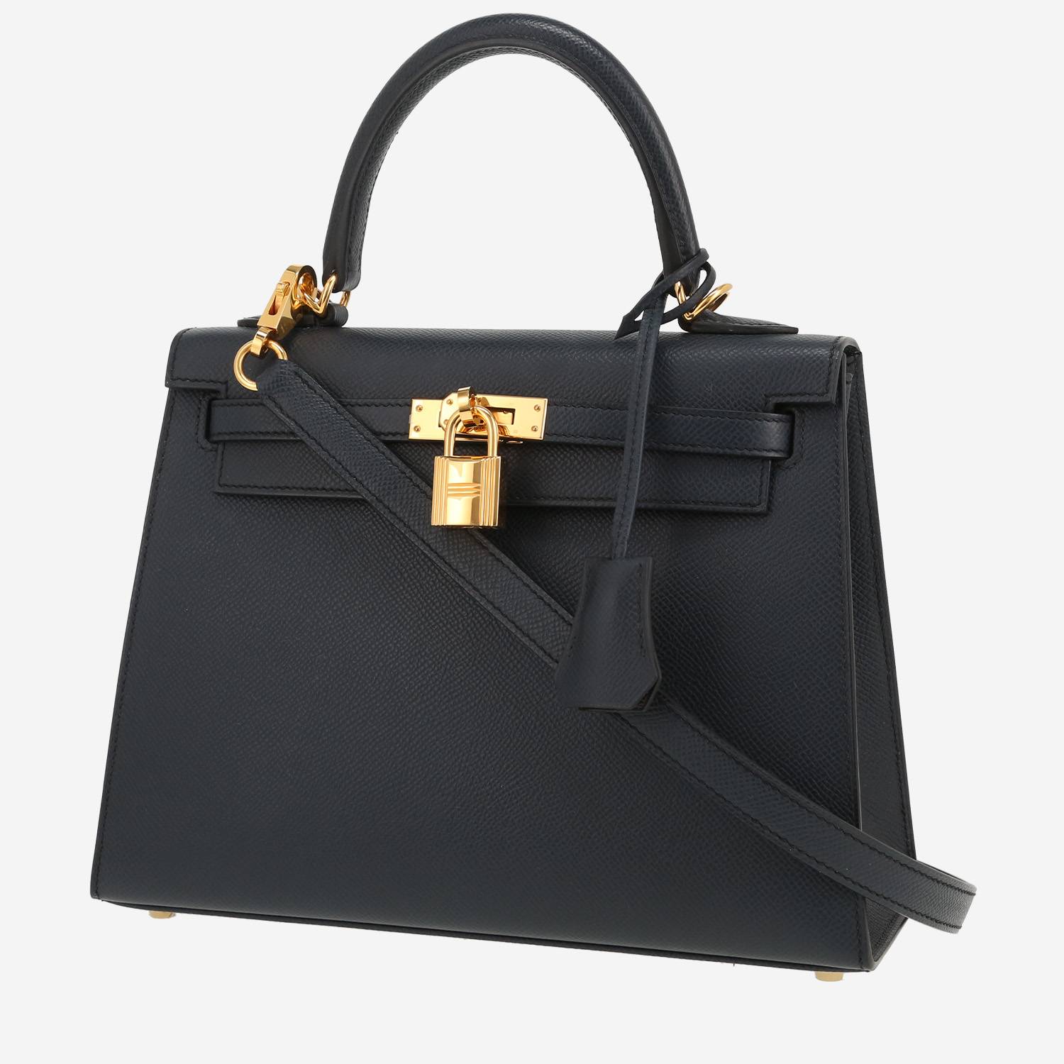 Bolso de mano Hermès  Kelly 25 cm en cuero epsom azul indigo