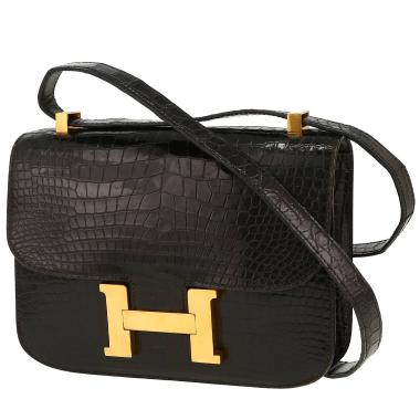 Sac à main Hermès  Constance en crocodile porosus noir