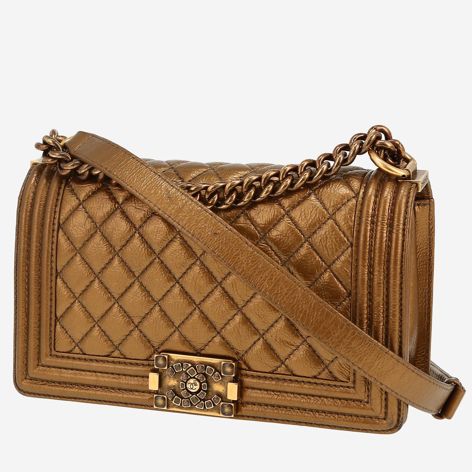 Sac bandoulière Chanel  Boy en cuir verni matelassé bronze