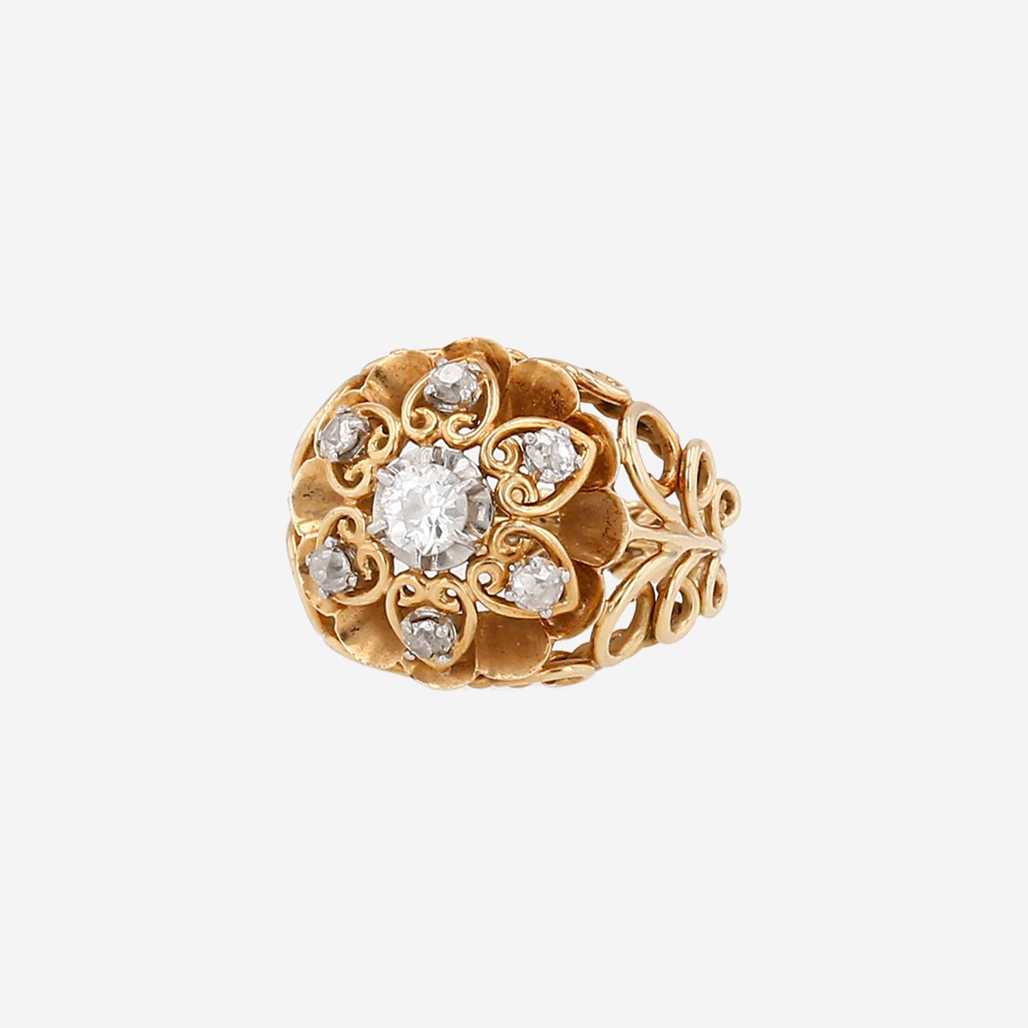 Bague années 1950 Vintage  en or jaune et diamants