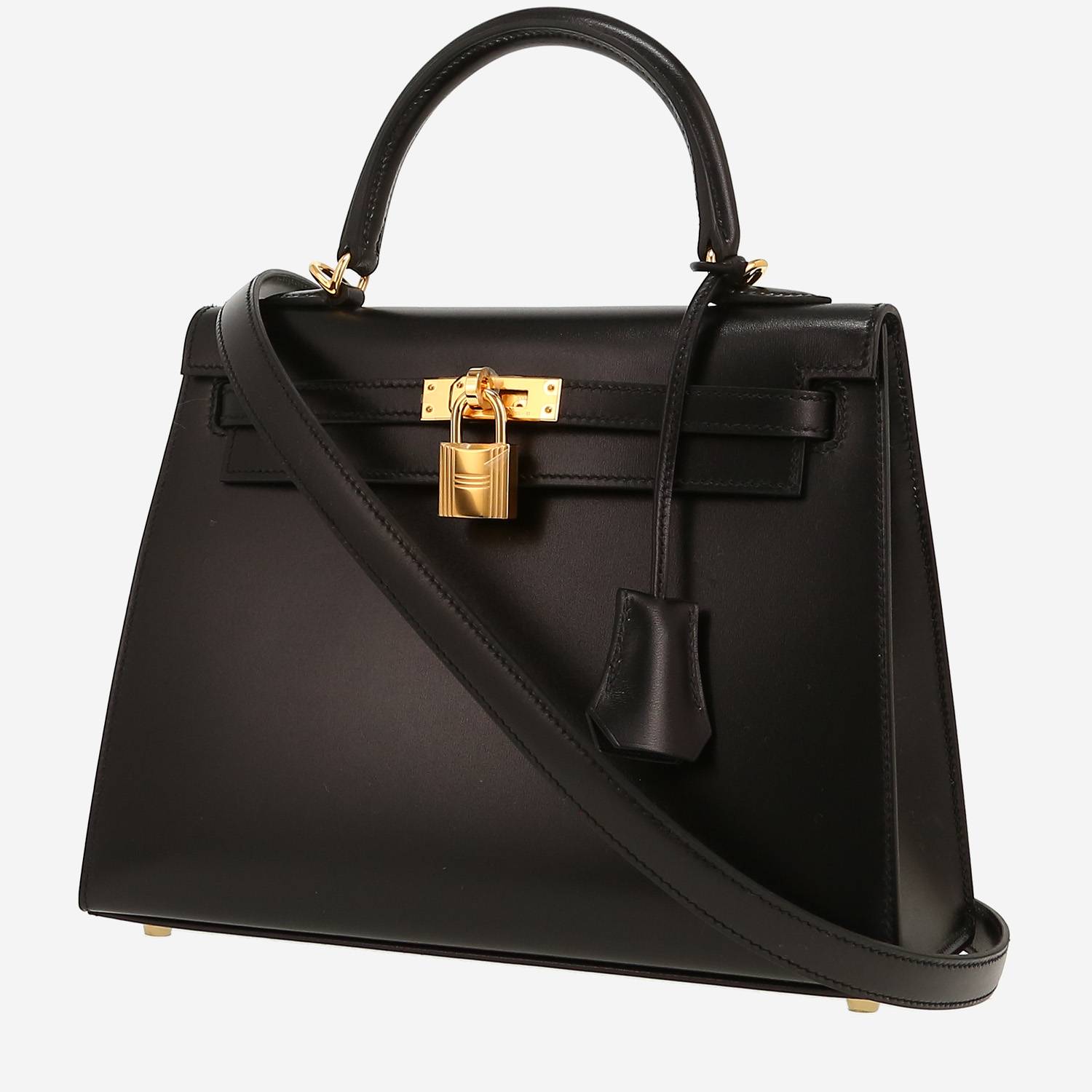 Bolso de mano Hermès  Kelly 25 cm en cuero box negro