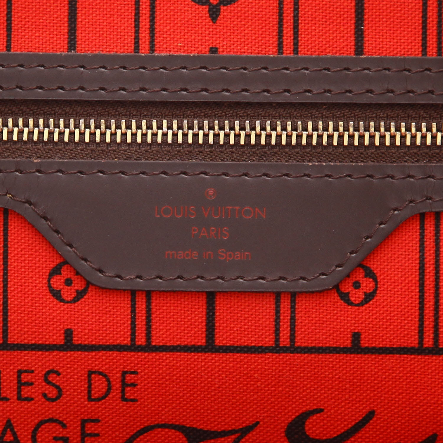 Shopping bag Louis Vuitton  Neverfull in tela a scacchi ebana e pelle marrone - Detail D2