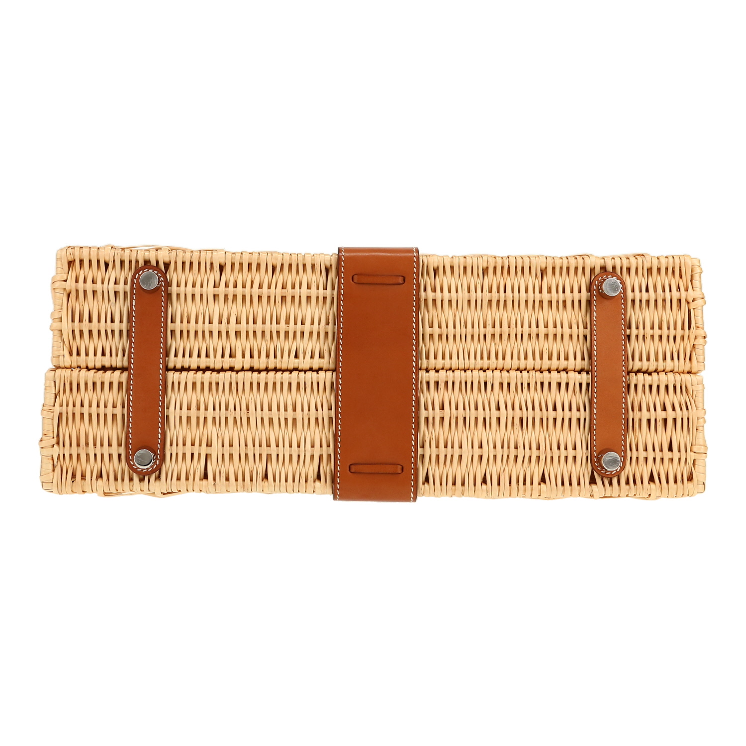 Bolso de mano Hermès  Kelly Picnic 35 en mimbre y cuero Barenia rojizo - Detail D1