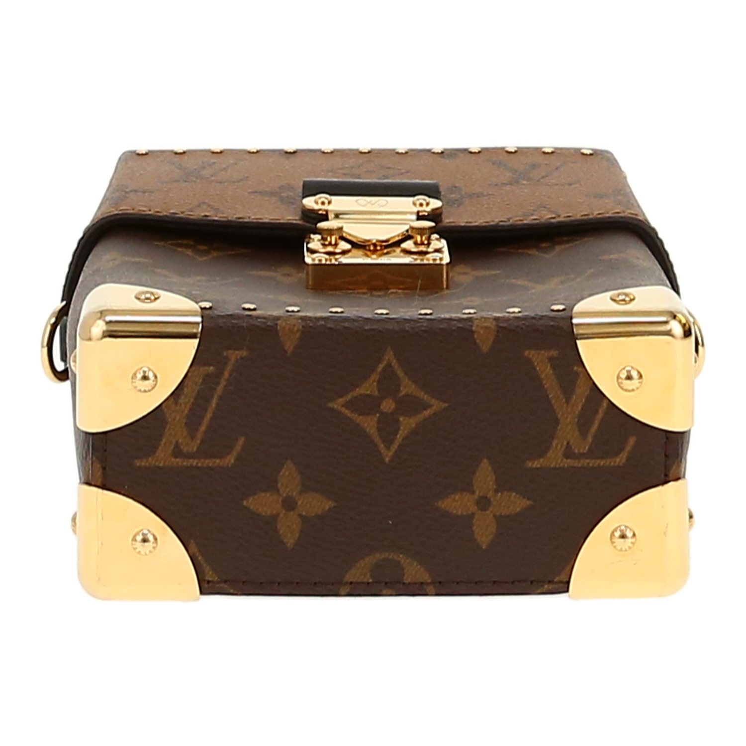 Borsa a tracolla Louis Vuitton  Camera Box mini  in tela monogram cerata marrone e pelle nera - Detail D1