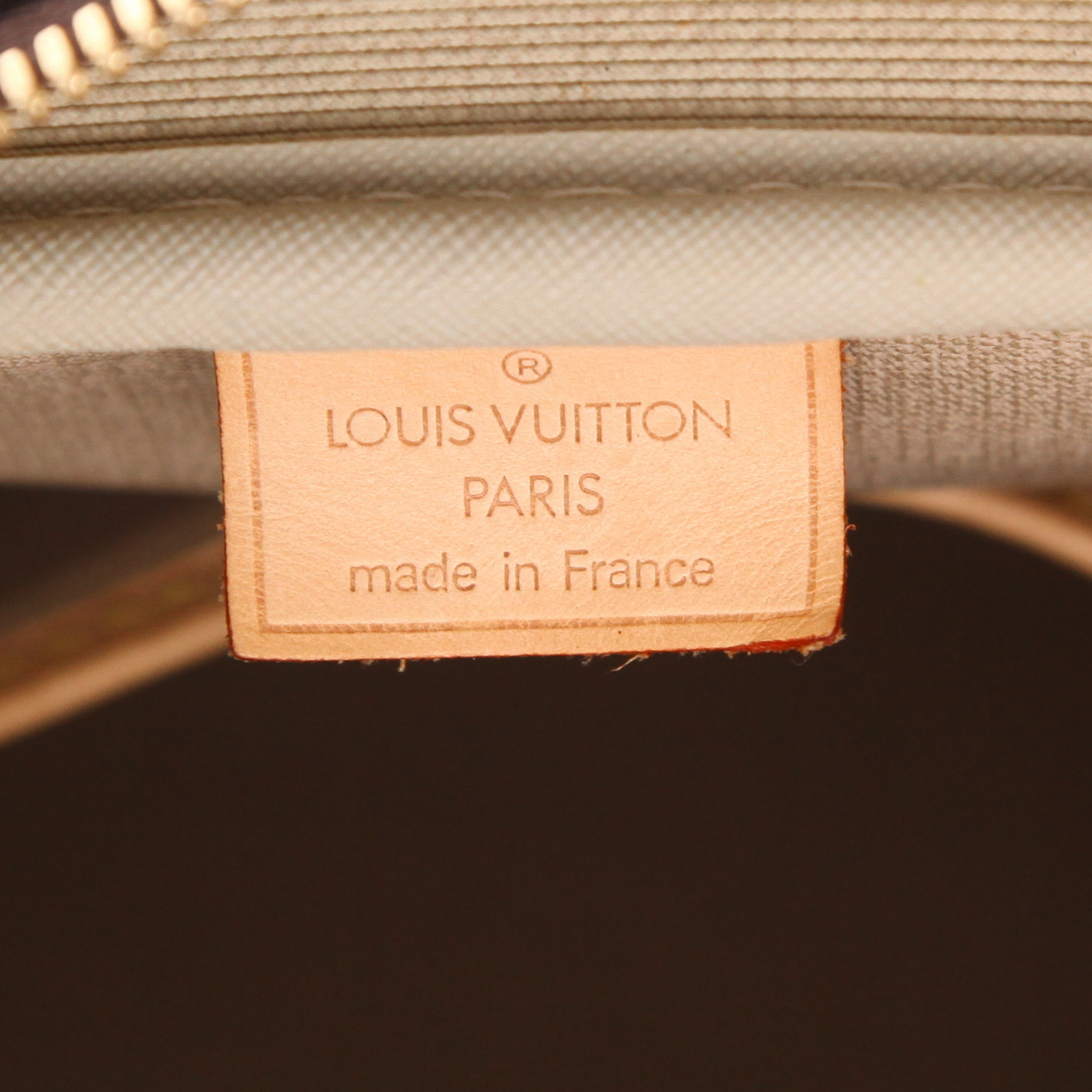 Borsa Louis Vuitton Deauville in tela Monogram marrone e pelle naturale - Detail D2