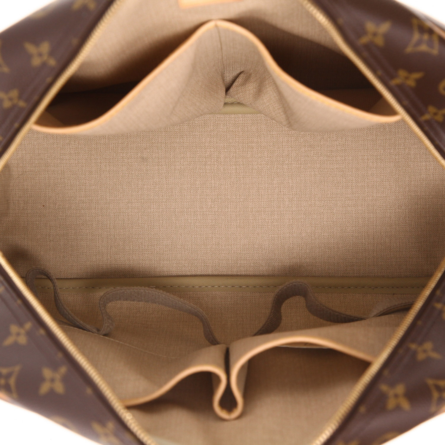Borsa Louis Vuitton Deauville in tela Monogram marrone e pelle naturale - Detail D3