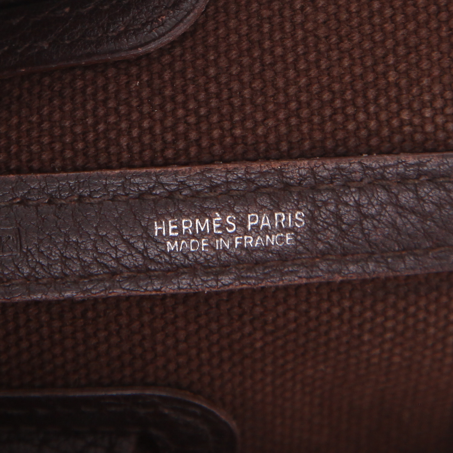 Borsa Hermès  Petite Ceinture in tela marrone e pelle marrone - Detail D2