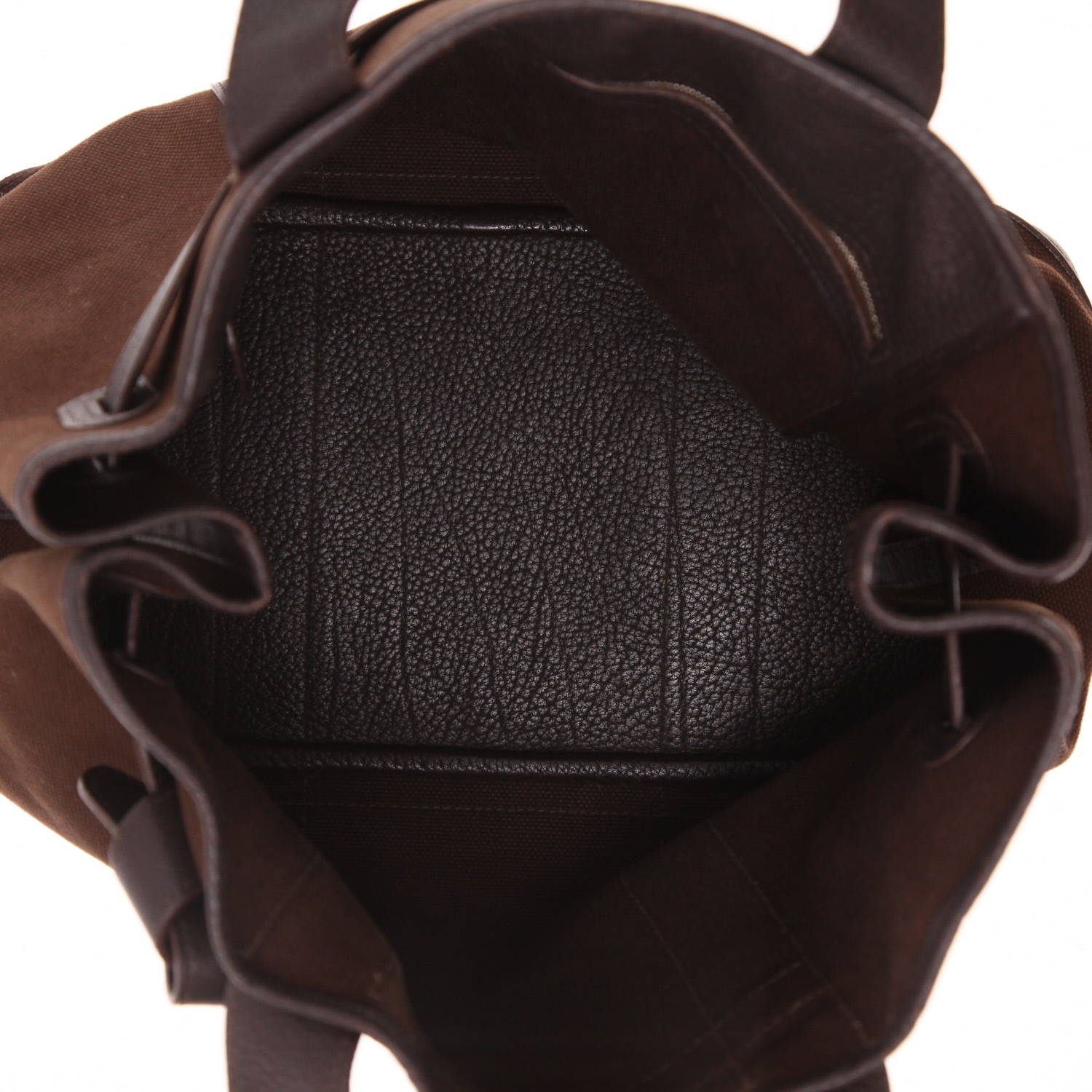 Bolso de mano Hermès  Petite Ceinture en lona marrón y cuero marrón - Detail D3