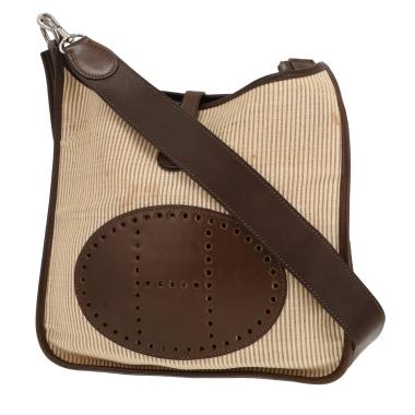 Borsa a tracolla Hermès  Evelyne in crine di cavallo intrecciato beige e pelle marrone