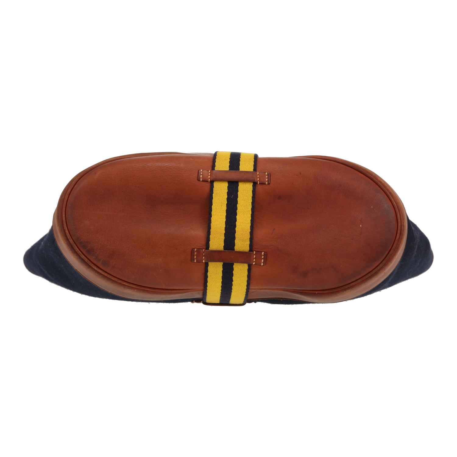 Sac à main Hermès   en laine de feutre bleu-marine et cuir Barénia fauve - Detail D1