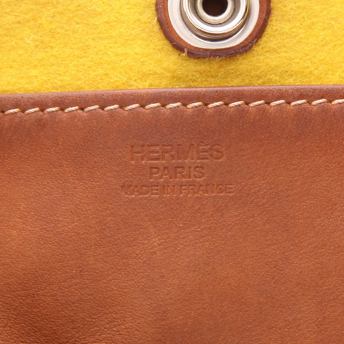 Borsa Hermès   in feltro di lana blu marino e pelle Barenia terra di Siena bruciata - Detail D2