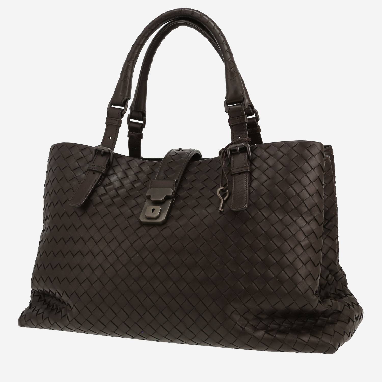 Sac à main Bottega Veneta  Roma en cuir intrecciato marron