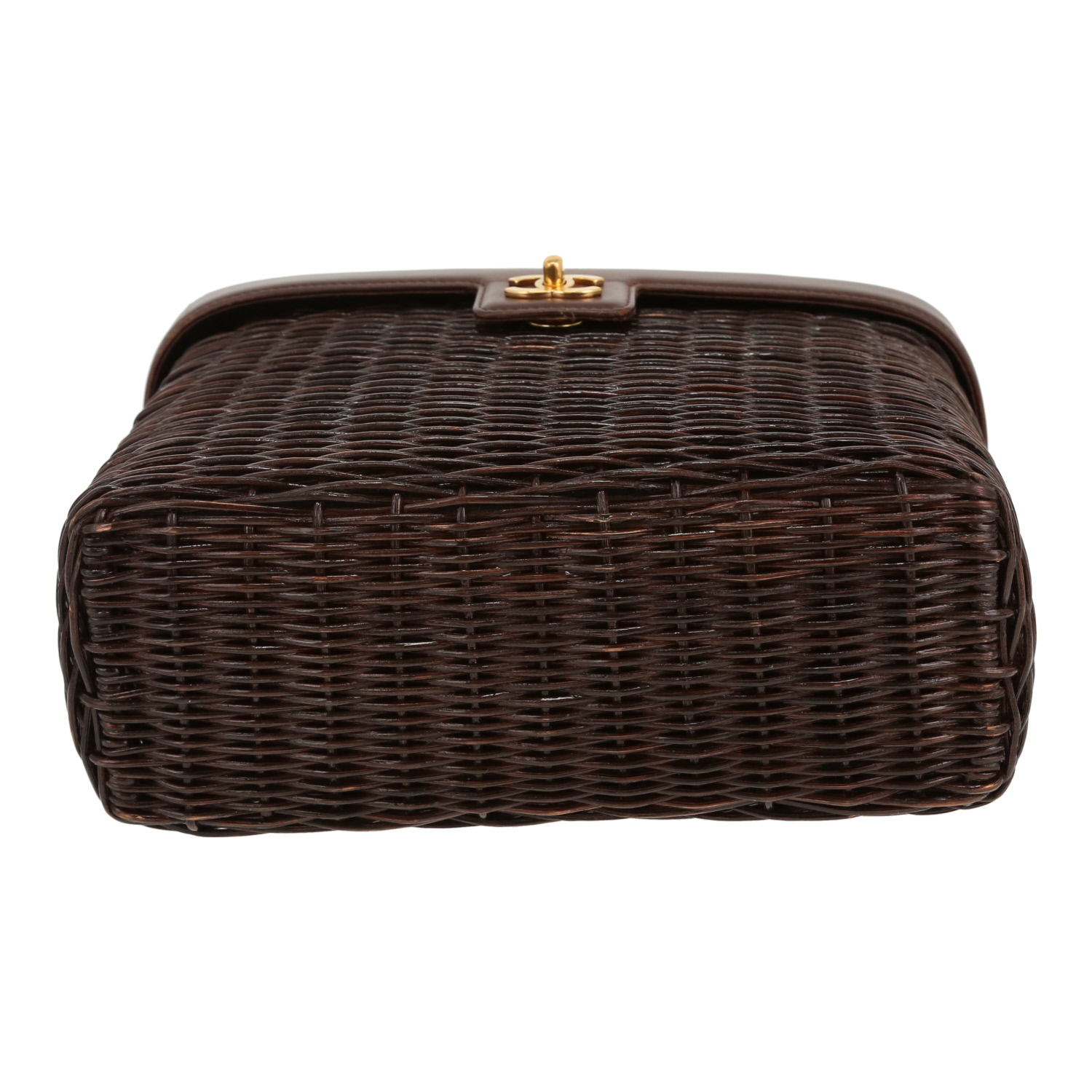 Chanel  Vintage handbag  in brown wicker  and brown leather - Detail D1