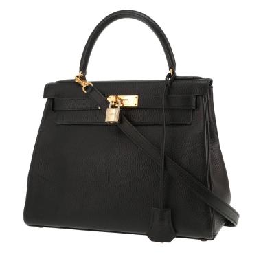Bolso de mano Hermès  Kelly 28 cm en cuero Ardenne negro