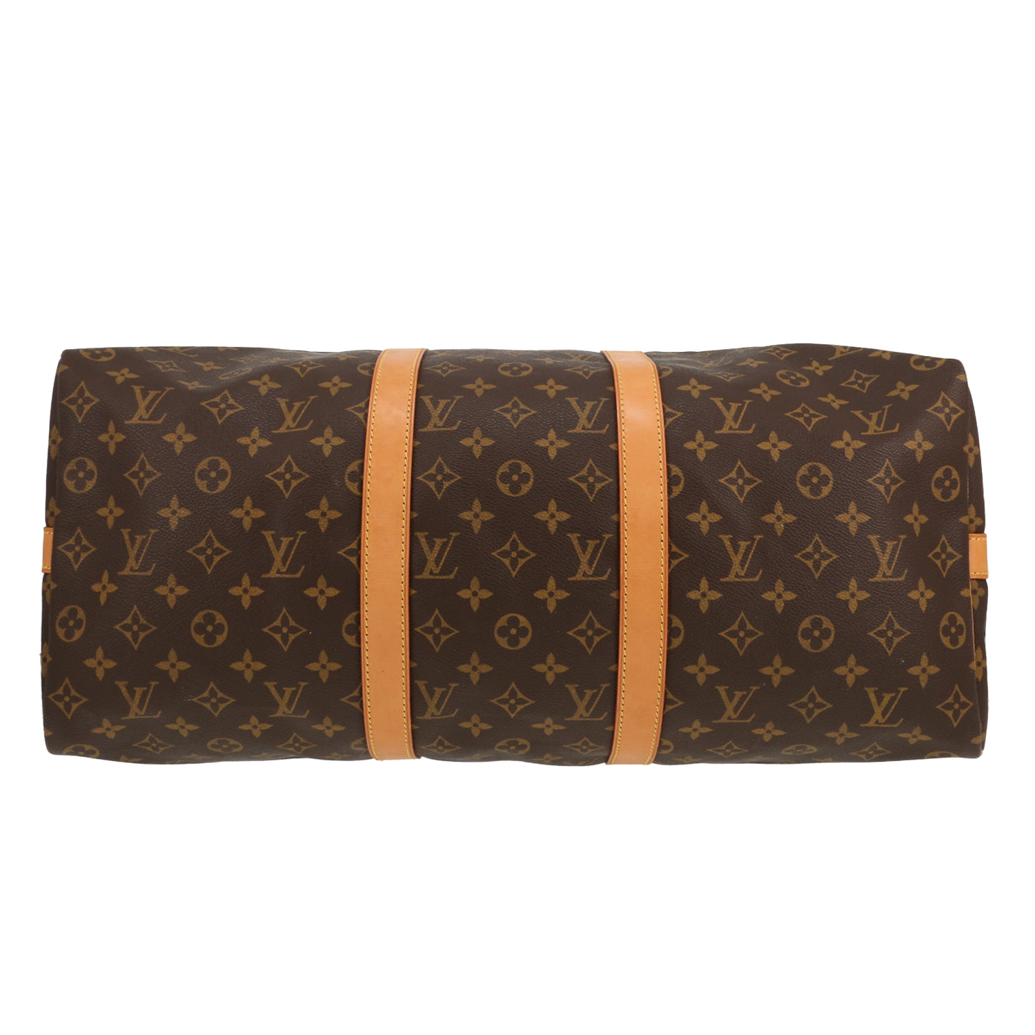 Borsa da viaggio Louis Vuitton Keepall 50 in tela Monogram marrone e pelle naturale - Detail D1