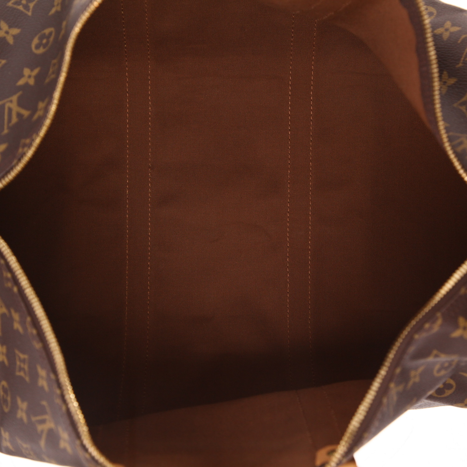 Sac de voyage Louis Vuitton  Keepall 50 en toile monogram marron et cuir naturel - Detail D3