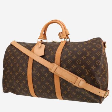 Sac de voyage Louis Vuitton  Keepall 50 en toile monogram marron et cuir naturel