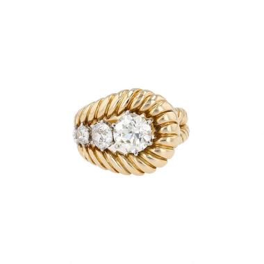 Anello  Vintage  in oro giallo, platino e diamanti