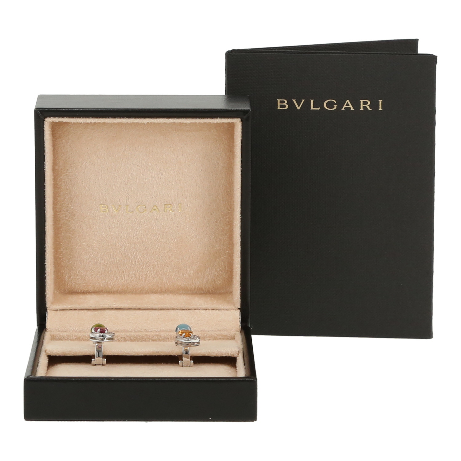 Pendientes articulados Bulgari Allegra de oro blanco, diamantes y piedras de colores - Detail D2