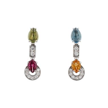 Articulated Bulgari Allegra earrings in white gold, diamonds and colored stones