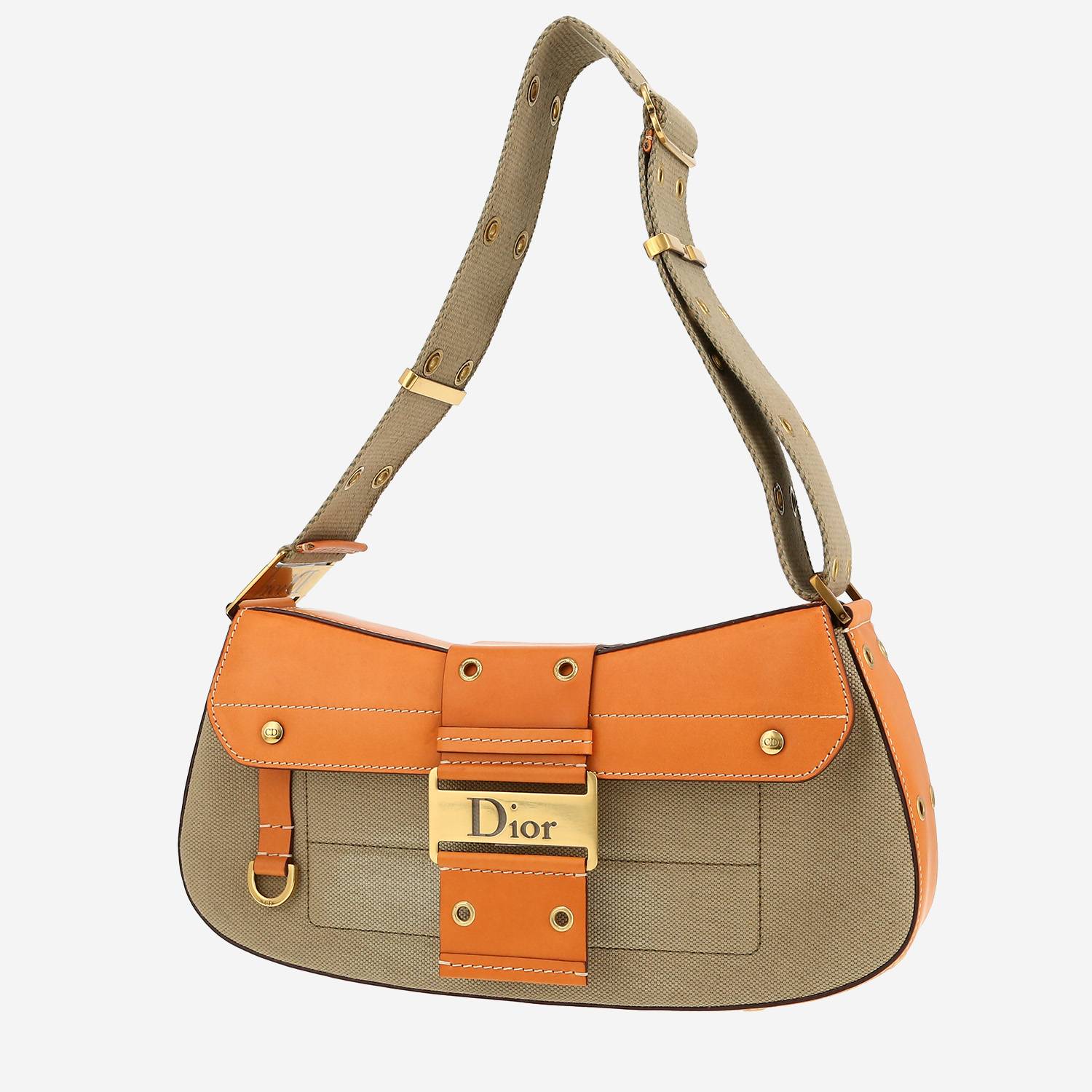 Dior  Colombus handbag  in khaki canvas  and brown leather
