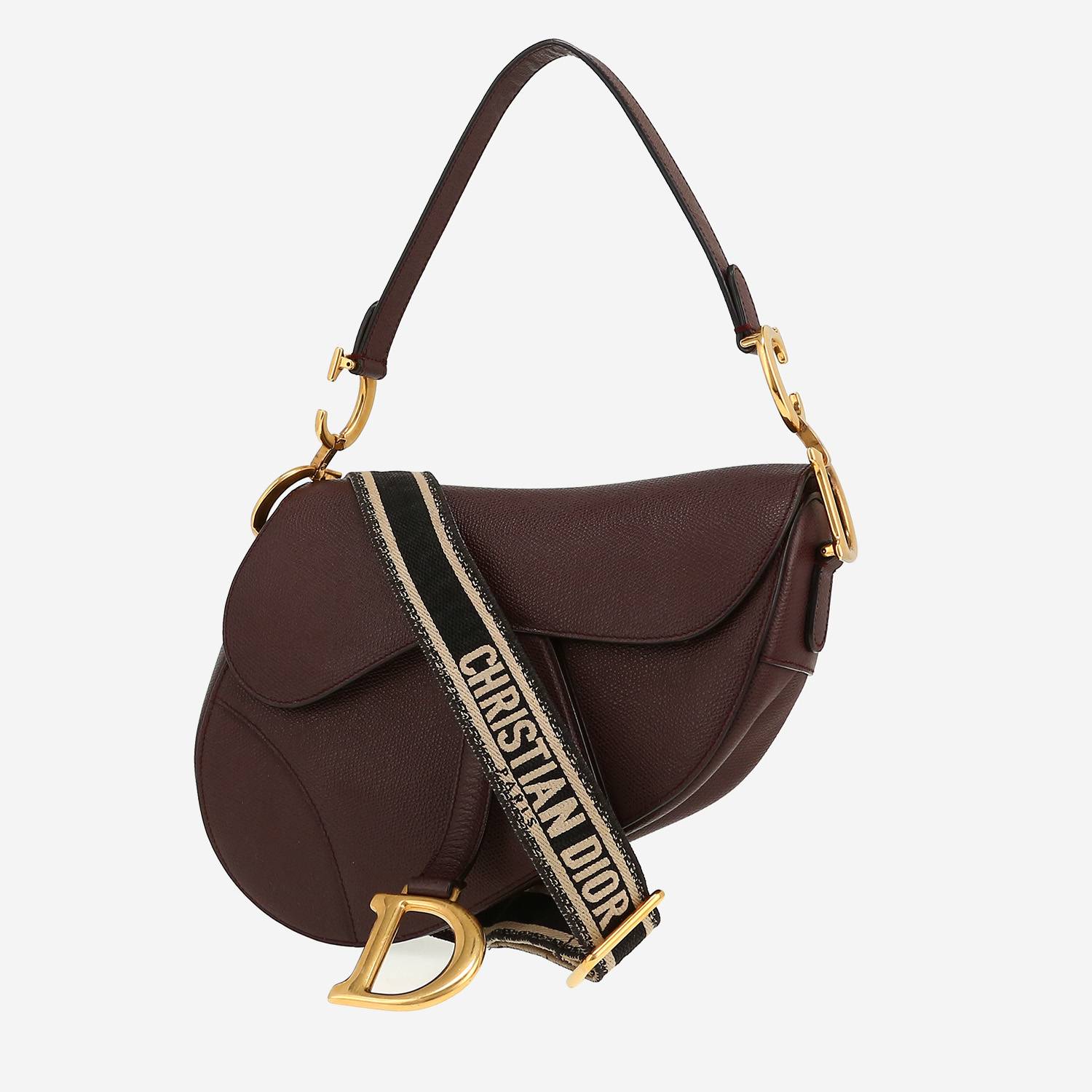 Dior  Saddle handbag  in burgundy grained leather