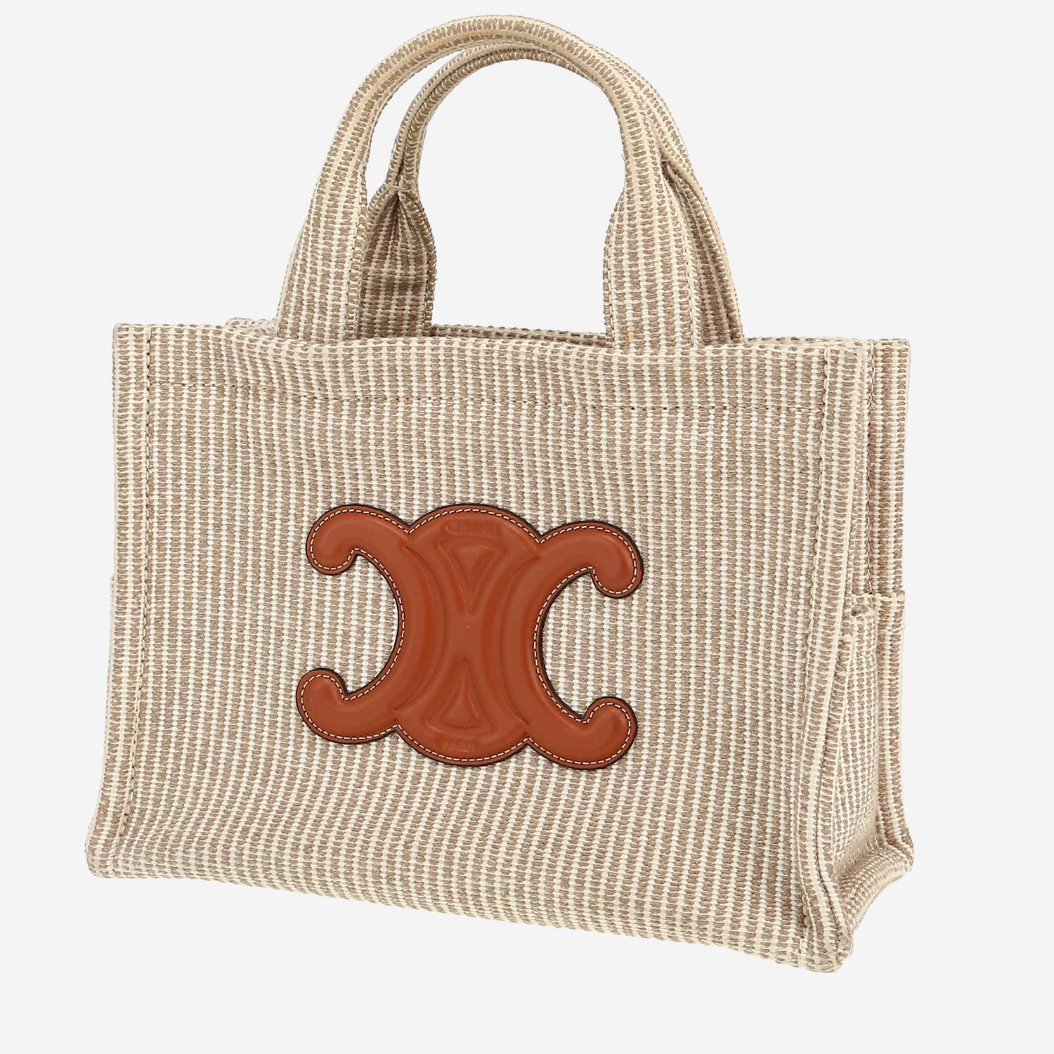Bolso Cabás Celine  Thais en lona beige y cuero marrón