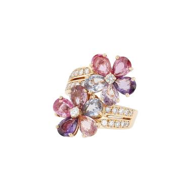 Bulgari Sapphire Flower large model ring in yellow gold, diamonds and sapphires