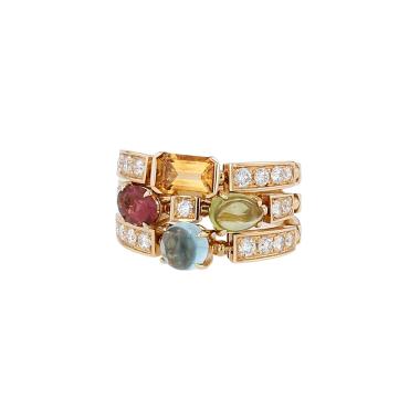 Bague articulée Bulgari Allegra grand modèle en or jaune, diamants et pierres de couleurs
