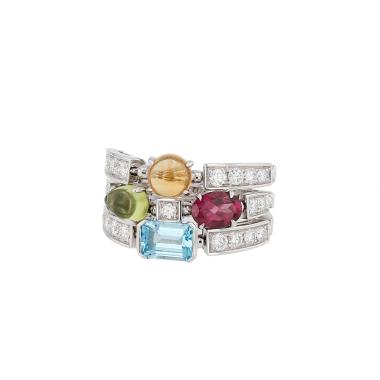 Articulated Bulgari Allegra large model ring in white gold, diamonds and colored stones