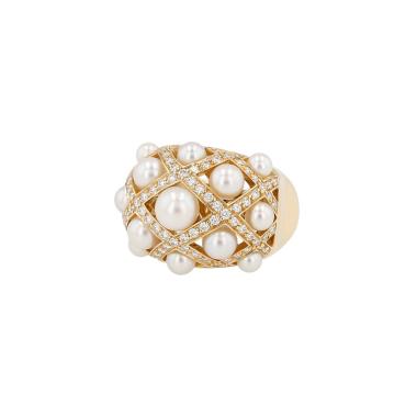 Bague Chanel Baroque en or jaune, perles de culture et diamants