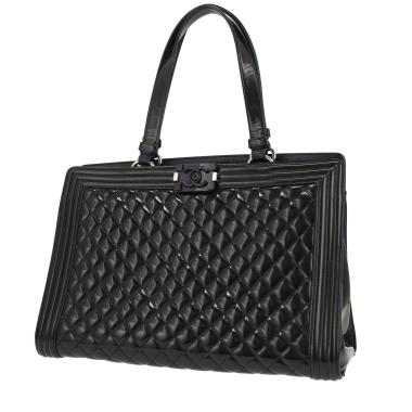 Sac à main Chanel  Boy en cuir verni matelassé bleu-marine