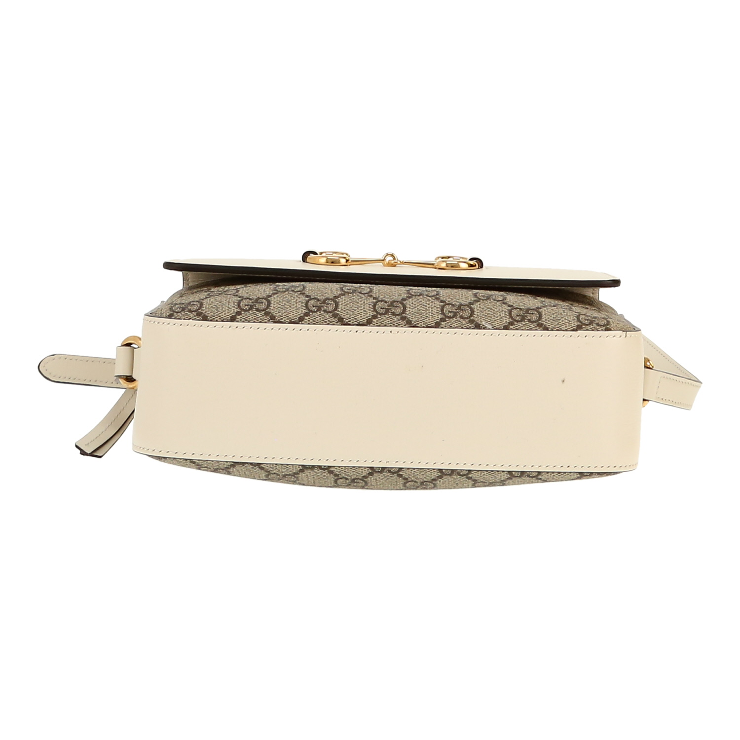 Borsa a tracolla Gucci  1955 Horsebit in tela "sûpreme GG" beige e pelle bianca - Detail D1