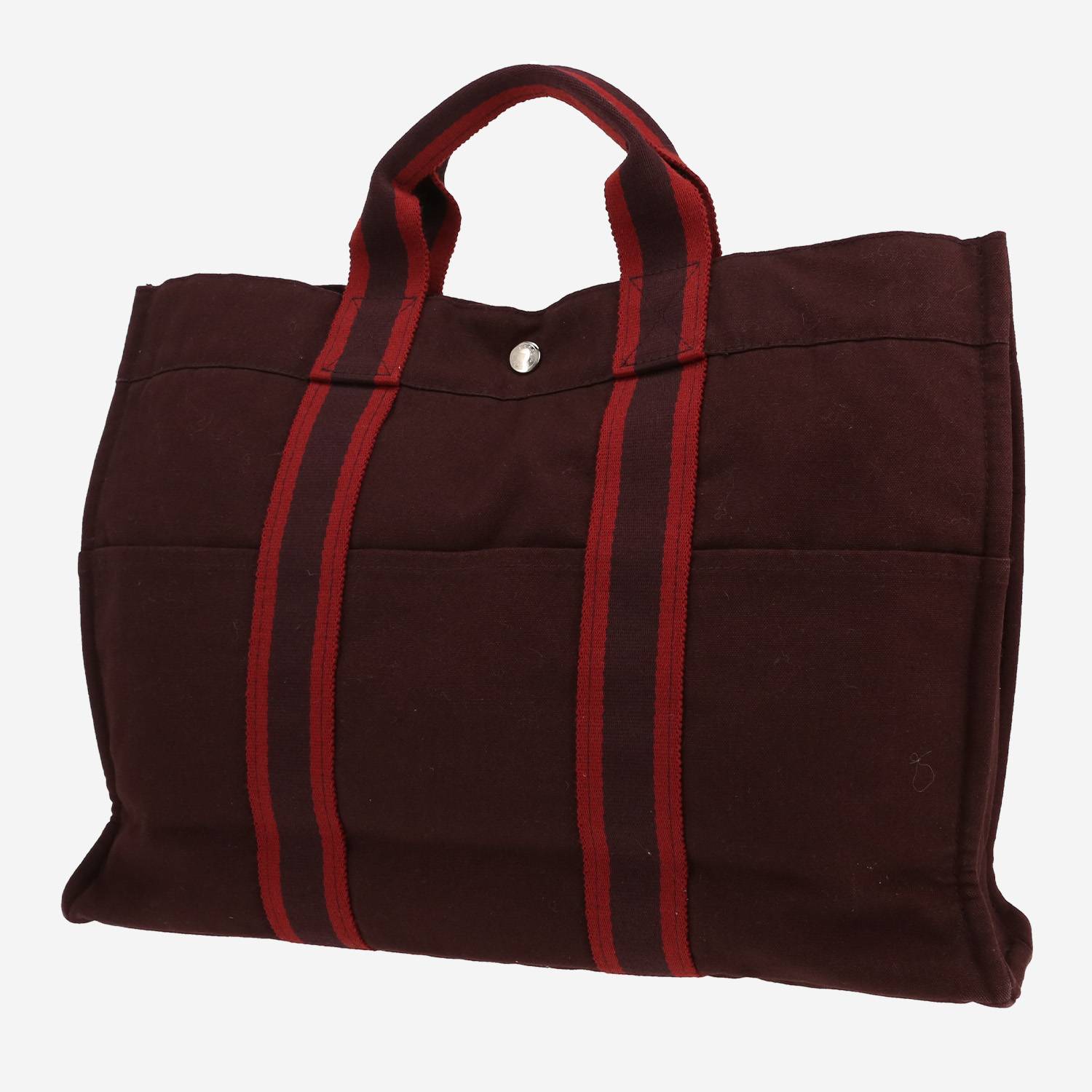 Bolso Cabás Hermès  Toto Bag - Shop Bag en lona color burdeos y roja