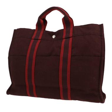 Hermès Tote Bag – Toto Bag – Shop Bag in burgundy and red canvas