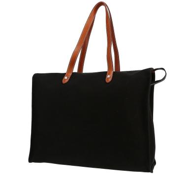 Bolso Cabás Hermès  Mira en lona negra y cuero color oro