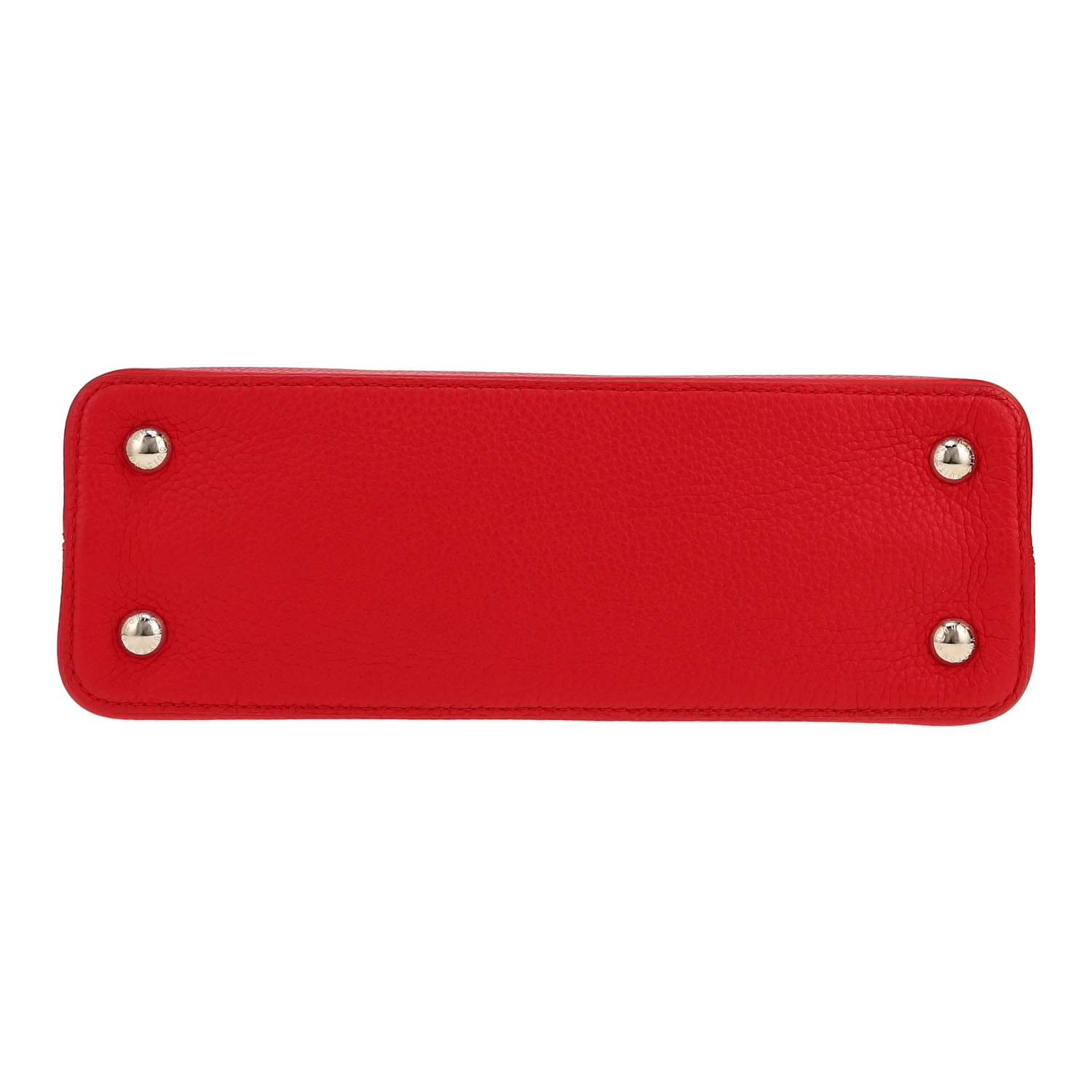 Bolso de mano Louis Vuitton  Capucines en cuero taurillon clémence rojo y piel de pitón beige - Detail D1