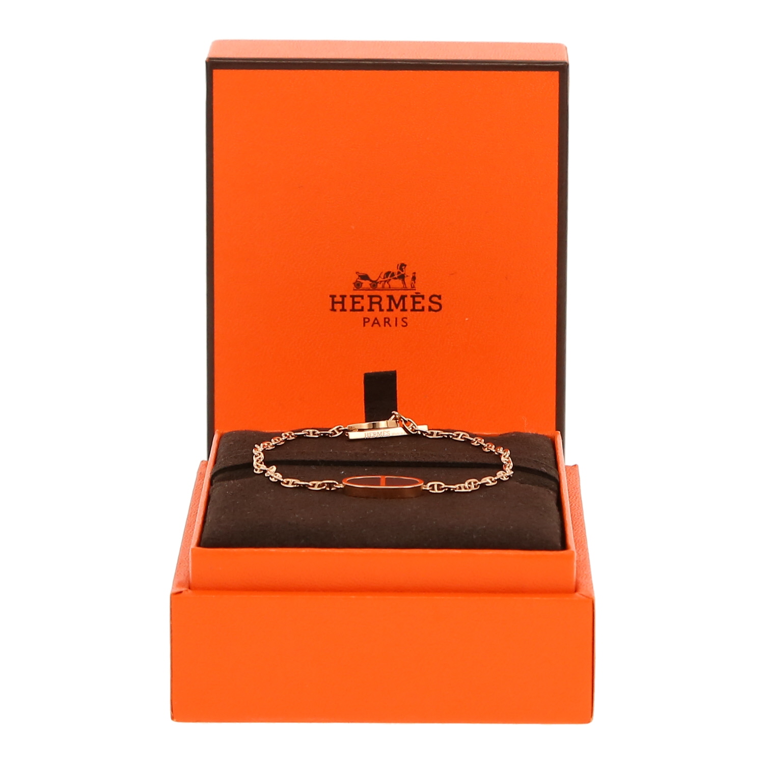 Bracciale Hermès Chaîne d'ancre Verso in oro rosa e ceramica nero