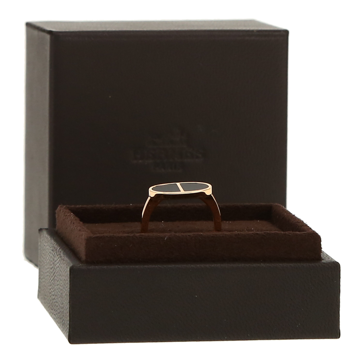 Bague Hermès Chaîne d'ancre Verso en or rose et céramique noire - Detail D2